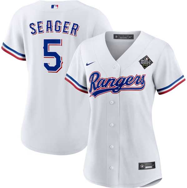 Womens Texas Rangers #5 Corey Seager White 2023 World Series Stitched Jersey(Run Small) Dzhi->->MLB Jersey